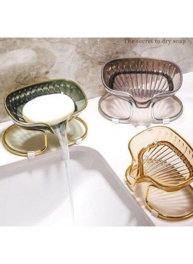 "High-quality transparent acrylic soap dish with an elegant golden metal stand that adds a luxurious decorative touch. Features an integrated drain to filter water and prevent accumulation. Suitable for kitchens and bathrooms (2 pieces) (Elc)." - Image 5